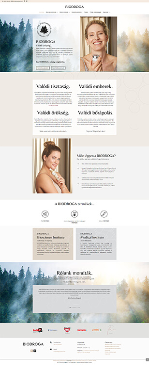 Biodroga kozmetikai márka weboldal fejlesztés, webdesign