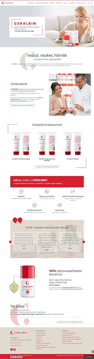 Bőrápoló termékek, magyar, weboldal fejlesztés, webdesign, Ceralbin, dermakozmetikum, referencia