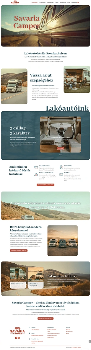 Lakóautó bérlés, lakóautó kölcsönzés, weboldal fejlesztés, webdesign, Savaria Camper